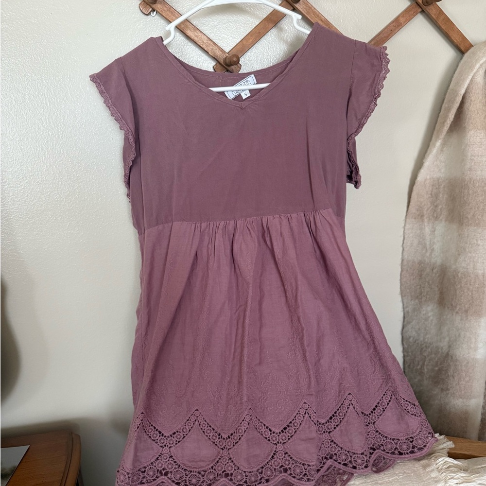 Girls' Mauve Lace Trim Dress
